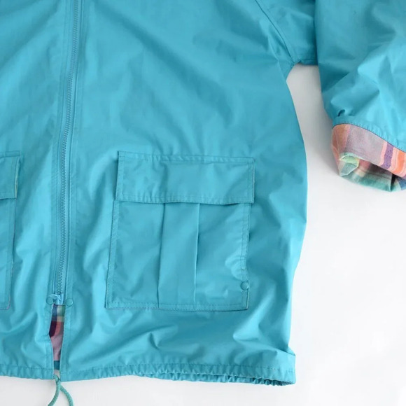 Vintage Sequence Teal Rain Jacket with Rainbow Lining Size  20 - Picture 10 of 15